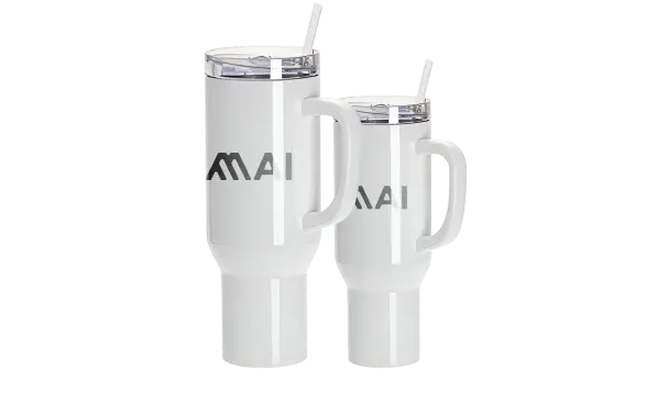 Two custom MAI tumblers