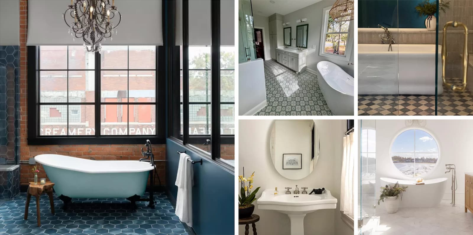 Collage of Vintage Tub & Bath bathroom interiors, including a freestanding bathtub and bathroom fixtures.